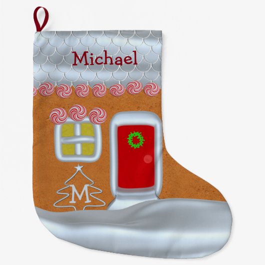 お菓子の家のデザインが楽しい子供用クリスマスストッキング ラージクリスマスストッキング (正面)