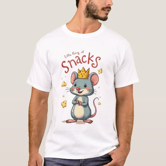 お菓子の小さな王様 - 面白いキャラクターのネズミとチーズ Tシャツ (正面)