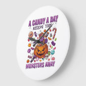 お菓子の日はモンスターを遠ざける ハロウィン パンプキン_1 ラージ壁時計 (傾斜)
