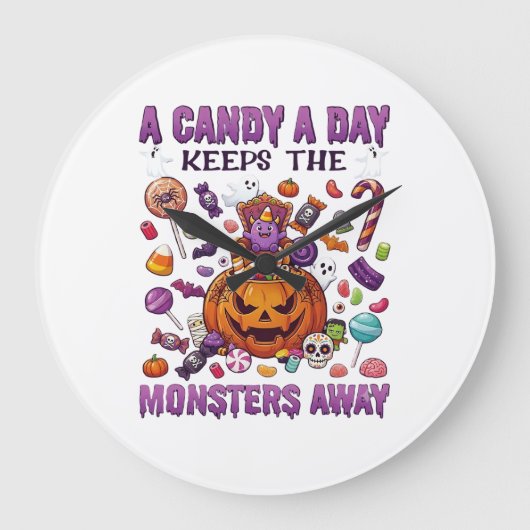 お菓子の日はモンスターを遠ざける ハロウィン パンプキン_1 ラージ壁時計 (正面)