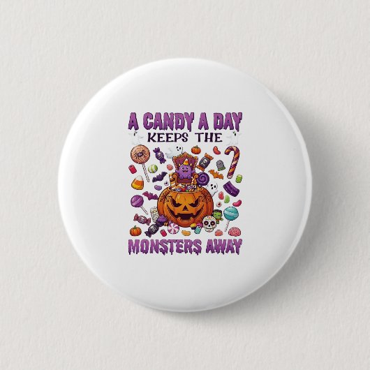 お菓子の日はモンスターを遠ざける ハロウィン パンプキン_1 缶バッジ (正面)