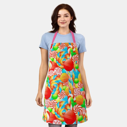 お菓子の柄 エプロン (着用した状態)