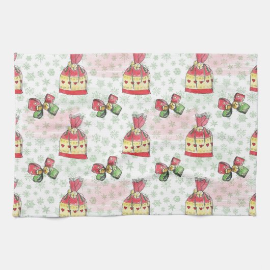 お菓子の水彩クリスマスバッグ キッチンタオル (横)