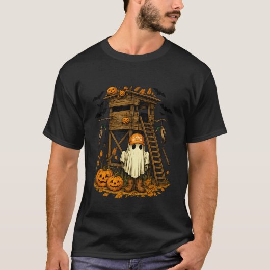 お菓子の狩人 幽霊 鹿 スタンド 面白い ハロウィーン 狩猟 Tシャツ (正面)