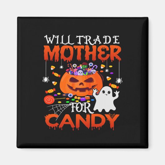 お菓子の面白いハロウィーンの子供Bのために母親を交換する マグネット (正面)