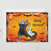 お菓子の魔女の靴にハロウィーンのベビーシャワー娘 招待状 (正面)