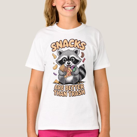 お菓子はゴミより素敵 おもしろアライグマ Tシャツ (正面)