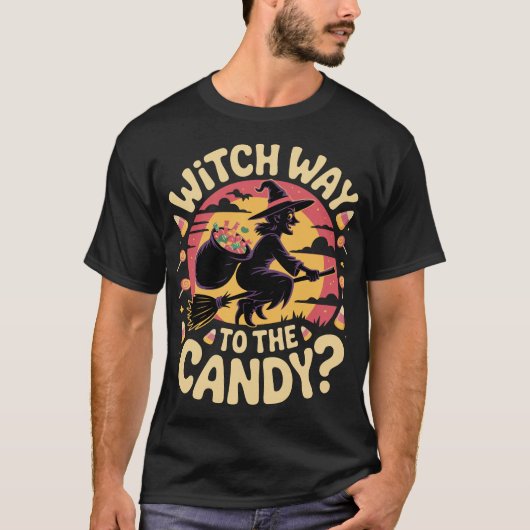 お菓子への道は魔女の通り Halloween Tシャツ (正面)