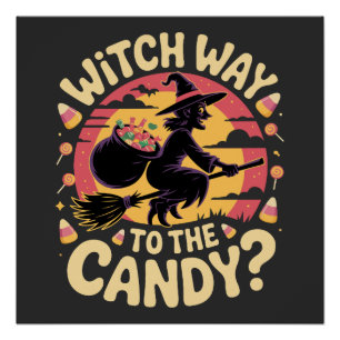 お菓子への道は魔女の通り Halloween Tシャツ ポスター