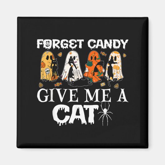 お菓子より猫をください 面白い おばけ 黒猫 マグネット (正面)