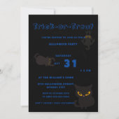 お菓子をくれなきゃイタズラしちゃうよ | かわいい黒猫ハロウィン 招待状 (正面)