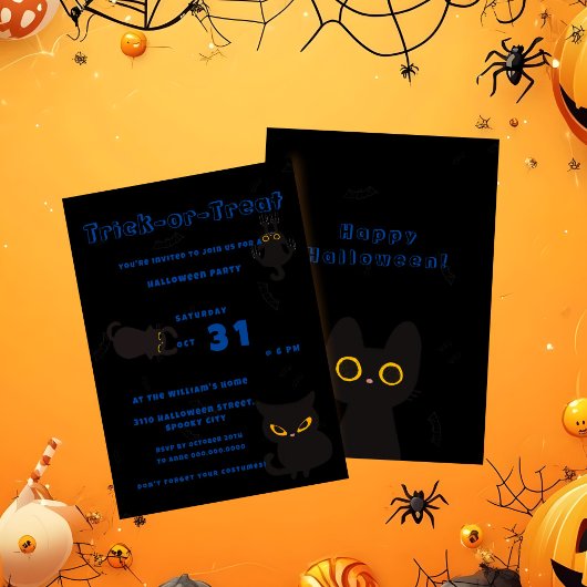 お菓子をくれなきゃイタズラしちゃうよ | かわいい黒猫ハロウィン 招待状