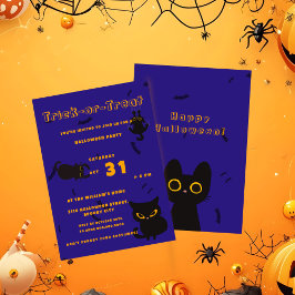 お菓子をくれなきゃイタズラしちゃうよ | かわいい黒猫ハロウィン 招待状