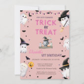 お菓子をくれなきゃイタズラしちゃうよ! ゴースト ハロウィンパーティー 誕生日 招待状 (正面)