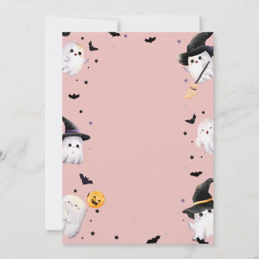 お菓子をくれなきゃイタズラしちゃうよ！ ゴースト ハロウィンパーティー 誕生日 招待状 (裏面)