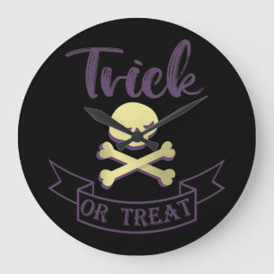 お菓子をくれなきゃイタズラしちゃうよ スカル クロスボーン ハロウィン リボン ラージ壁時計