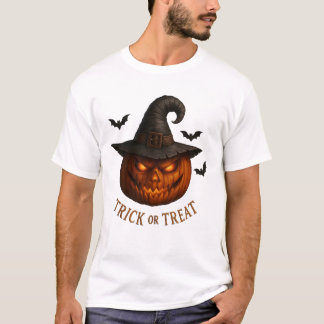 お菓子をくれなきゃイタズラしちゃうよ ハロウィンのかぼちゃのデザイン 魔女の帽子 Tシャツ