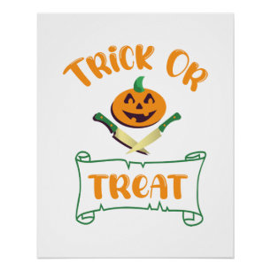 お菓子をくれなきゃイタズラしちゃうよ ハロウィンのかぼちゃの骸骨顔 ポスター