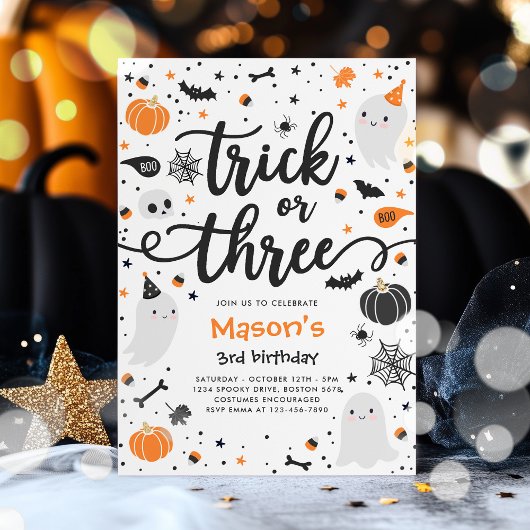 お菓子をくれなきゃイタズラしちゃうよ ハロウィン ゴースト 3歳 誕生日パーティー 招待状