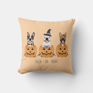 お菓子をくれなきゃイタズラしちゃうよ! フレンチブルドッグとハロウィンのかぼちゃ クッション