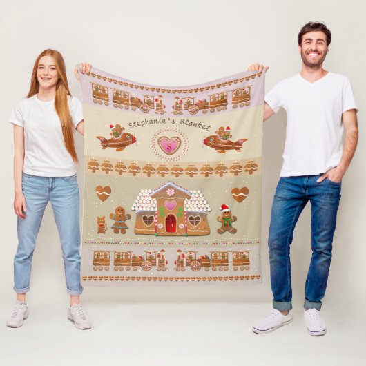 お菓子をまぶしたジンガーブレッドハウスと蒸気列車 フリースブランケット (インサイチュ)