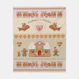 お菓子をまぶしたジンガーブレッドハウスと蒸気列車 フリースブランケット