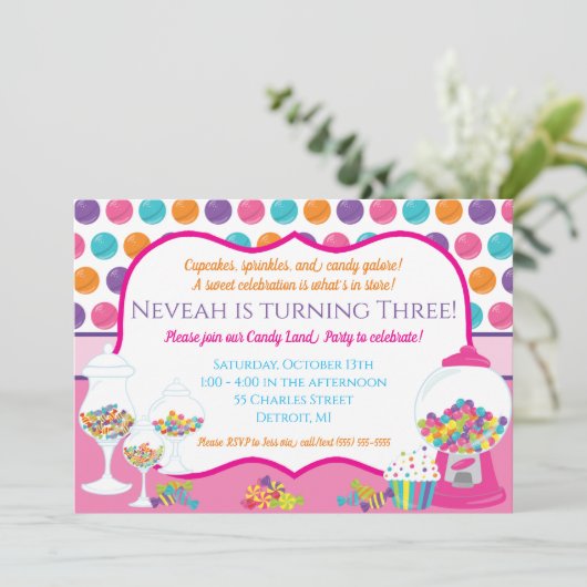 お菓子をテーマにした誕生日パーティーの招待 招待状 (スタンド正面)