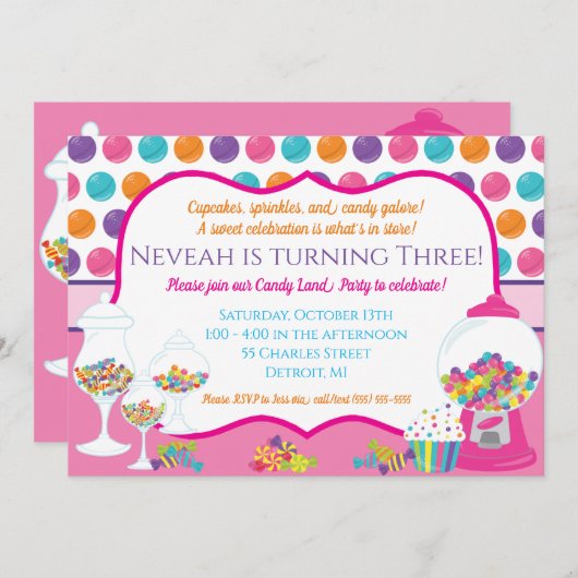 お菓子をテーマにした誕生日パーティーの招待 招待状 (正面/裏面)