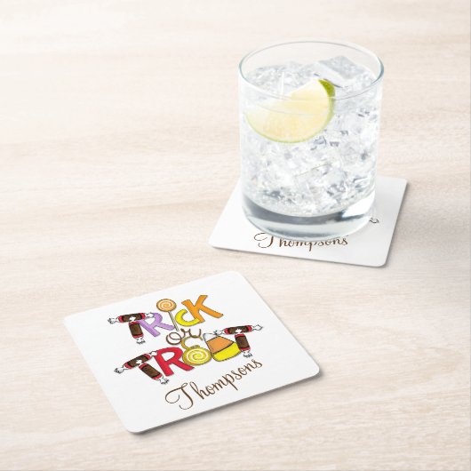 お菓子をトリックまたは扱う スクエアペーパーコースター (インサイチュ)