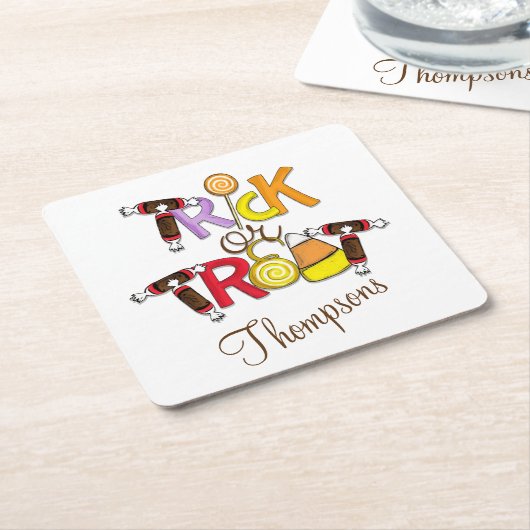 お菓子をトリックまたは扱う スクエアペーパーコースター (アングル)