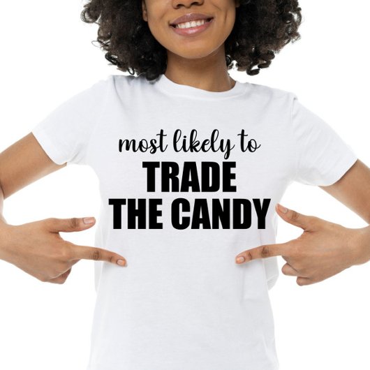 お菓子を交換する可能性が最も高い 面白いハロウィン Tシャツ