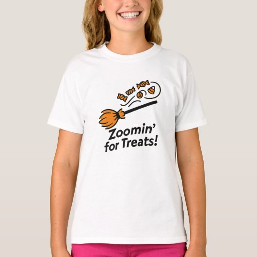 お菓子を届けるゾーミン！オレンジ色のかわいいハロウィンデザイン Tシャツ (正面)