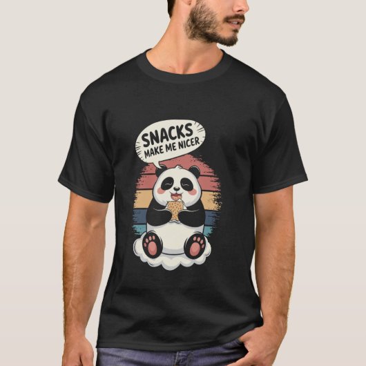 お菓子を食べると優しくなるわ、空腹パンダの面白いミーム Tシャツ (正面)