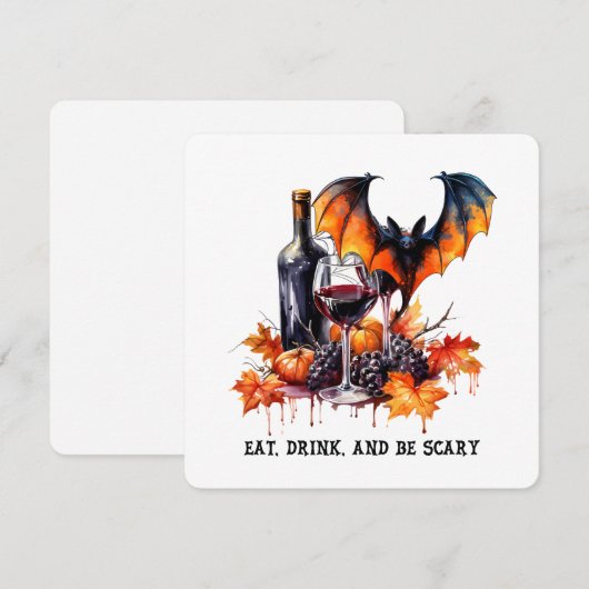 お菓子を食べ お酒を飲んで 怖がりまくれ ハロウィン 吸血鬼とワイン シーズンカード (正面/裏面)