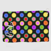 お菓子カラフルフルーツ水玉模様ブラック ゴルフタオル (横)