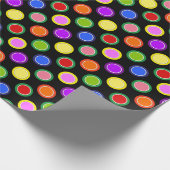 お菓子カラフルフルーツ水玉模様ブラック ラッピングペーパー (角)