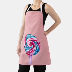 お菓子カラフル棒つきキャンデー水彩画 エプロン