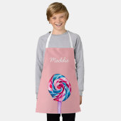 お菓子カラフル棒つきキャンデー水彩画 エプロン (着用した状態)