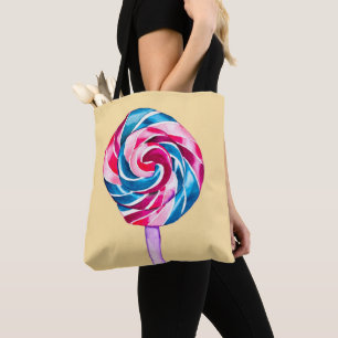 お菓子カラフル棒つきキャンデー水彩画 トートバッグ