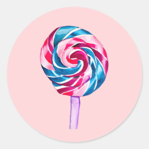 お菓子カラフル棒つきキャンデー水彩画 ラウンドシール