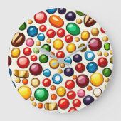 お菓子カラフル：丸キャンディーズのアートワーク ラージ壁時計 (正面)