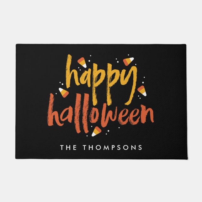 お菓子コーンハロウィーンのトリックまたは治療 ドアマット (正面)