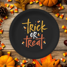 お菓子コーンハロウィーンのトリックまたは治療 ペーパープレート