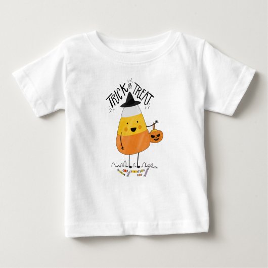 お菓子コーンハロウィーンのトリックまたは治療 | ラッフルTシャツ ベビーTシャツ (正面)