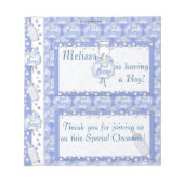 お菓子バーの包みのベビーシャワーブルーボーイパーティーがお気に入り ノートパッド (正面)