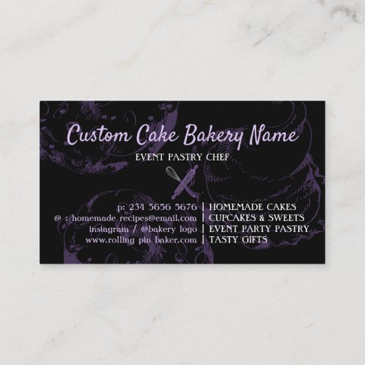お菓子ベイカーパープルガールパティシシェフブラック 名刺 (裏面)