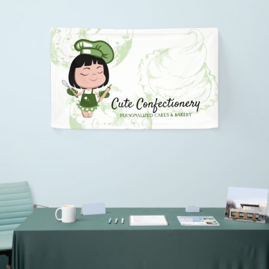 お菓子ベーカー緑の女の子の漫画 横断幕 (トレードショー)