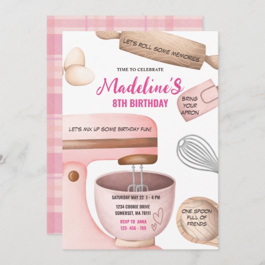 お菓子作り誕生日パーティー ガールズクッキングバースデーパーティー 招待状 (正面/裏面)