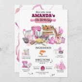 お菓子作り バースデーパーティー ガーリーなお菓子作りバースデーパーティー 招待状 (正面/裏面)