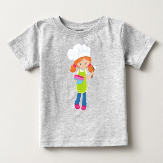 お菓子作り, パティシエ, パン屋, かわいい少女, オレンジ色の髪 ベビーTシャツ (正面)